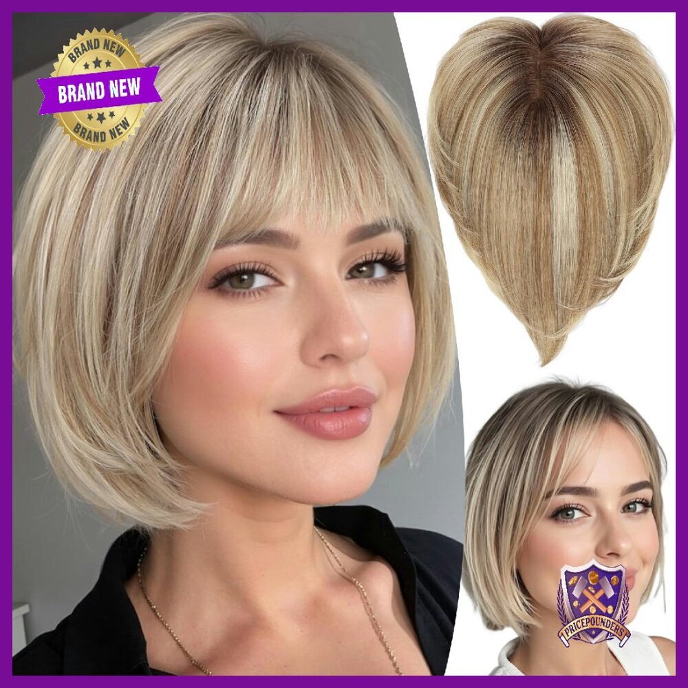 10-Inch Human Hair Topper, Silk Base, Clip-In for Thinning Hair